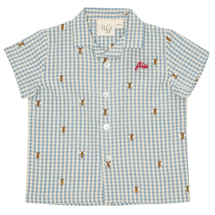 Oliver Short Sleeves Shirt - Bee Gingham - Wee Bee Baby Boutique