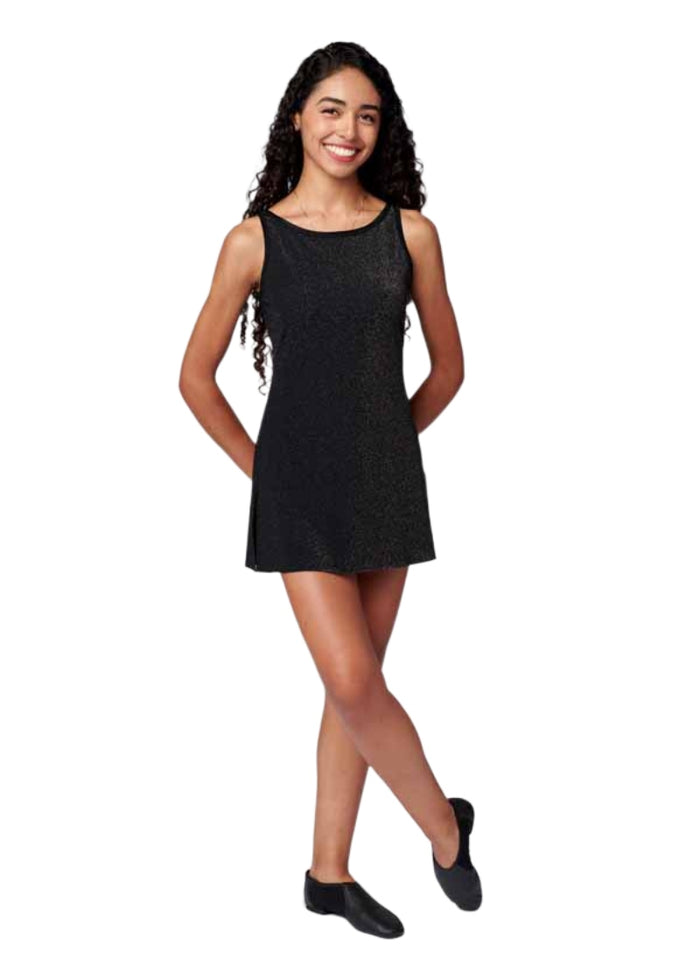 Danshuz short boat neck dress in black with silver glitter.