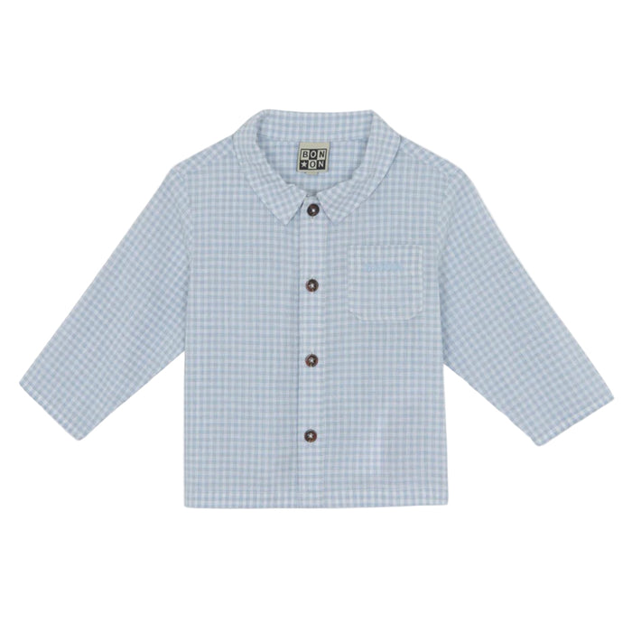 Children's light blue checkered shirt with buttons