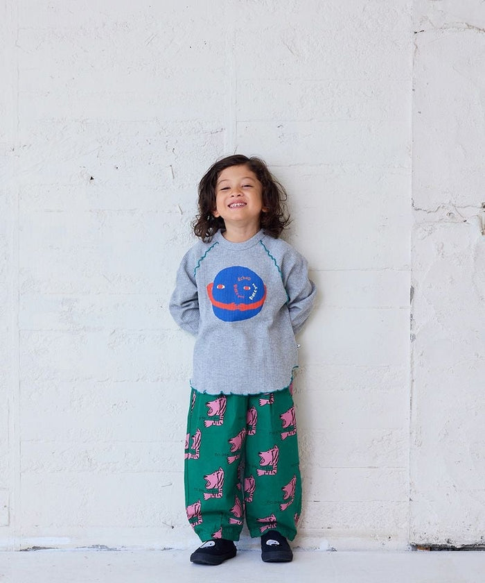 Pattern Twill Barrel Pants Green Print