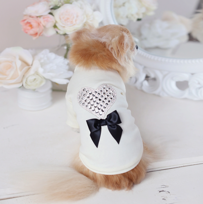 Pearl Heart Dog Sweater  Ivory
