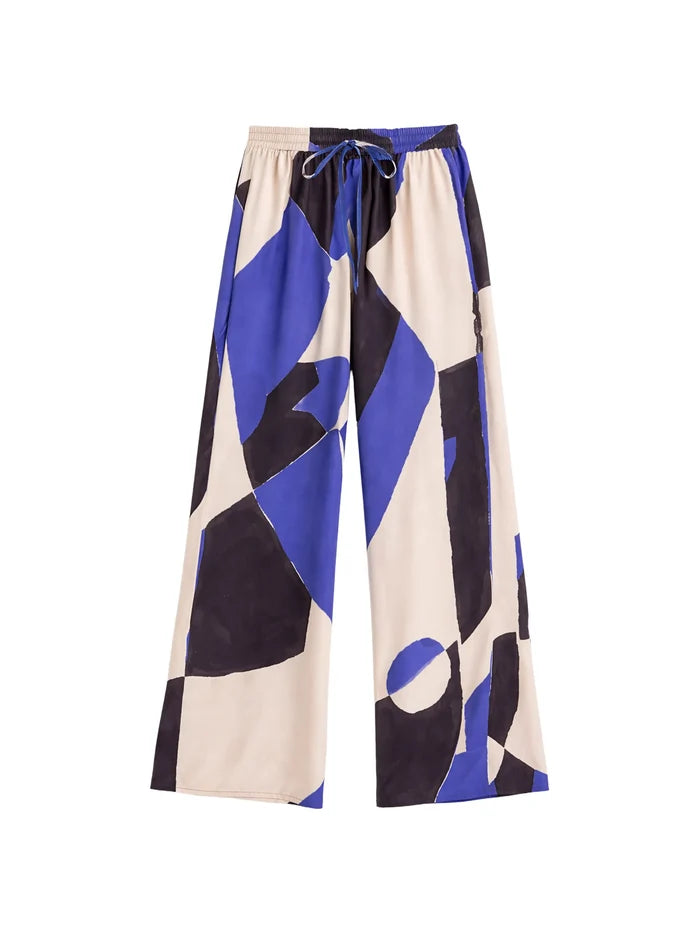Blue Abstract Print Trousers