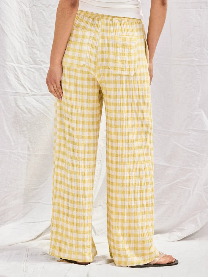Yellow Check Cheesecloth Trousers