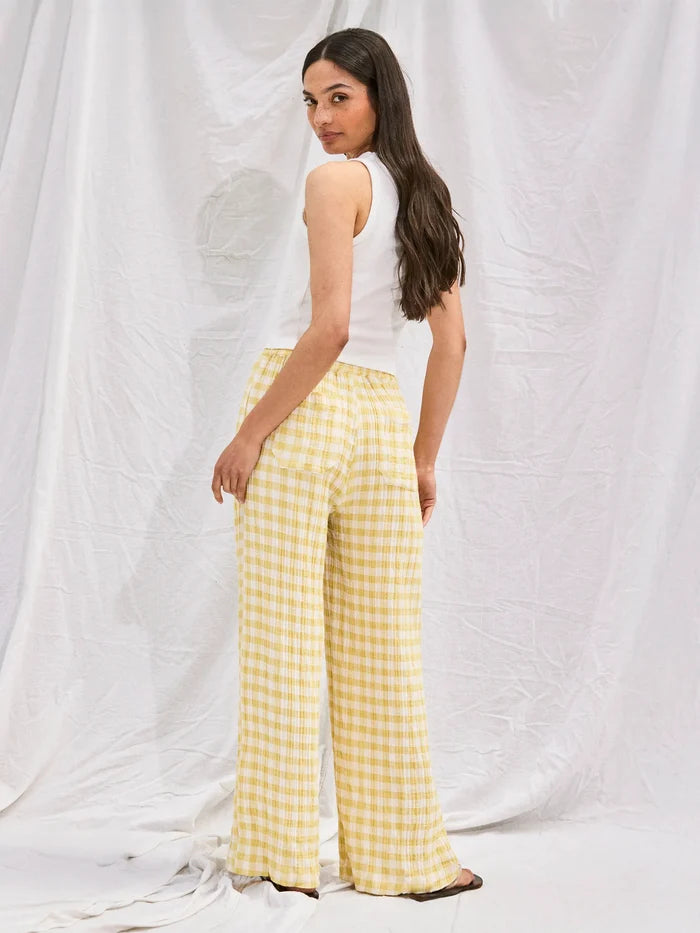 Yellow Check Cheesecloth Trousers