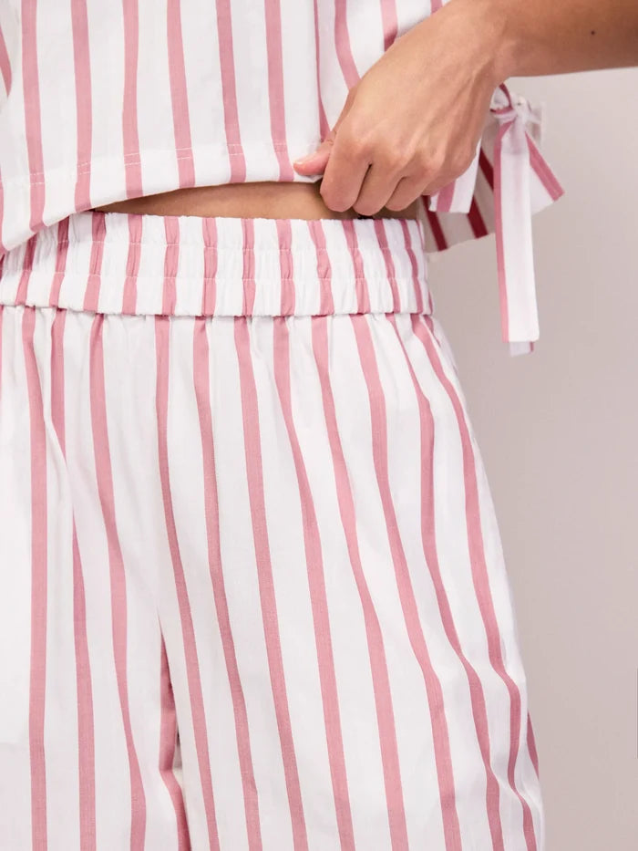 Pink Stripe Cotton Blend Trousers Co-Ord Resort Holiday Set
