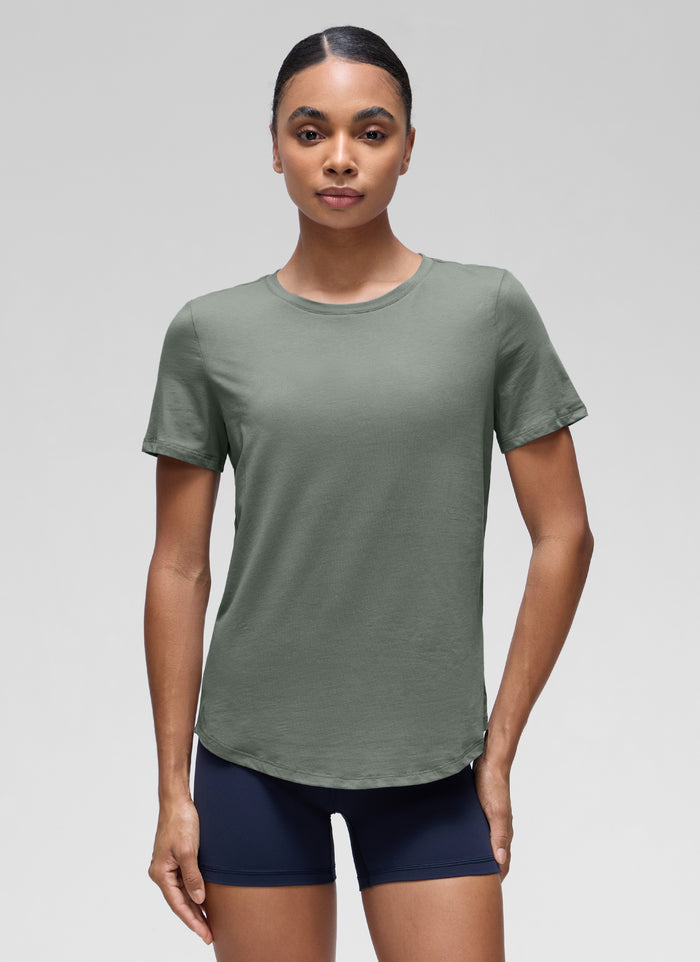 CRZ YOGA Women's Yoga Loose Fit Pima Cotton Short Sleeves Grey Sage