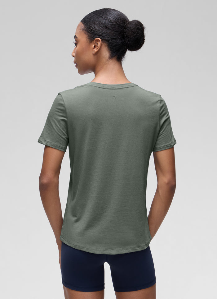 CRZ YOGA Women's Yoga Loose Fit Pima Cotton Short Sleeves Grey Sage