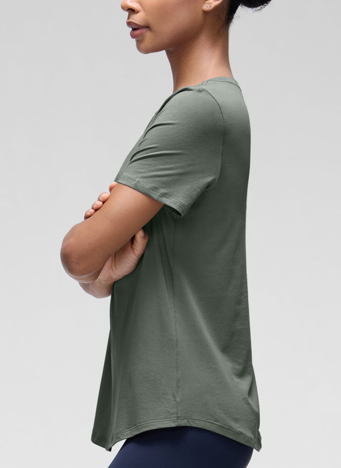 CRZ YOGA Women's Yoga Loose Fit Pima Cotton Short Sleeves Grey Sage