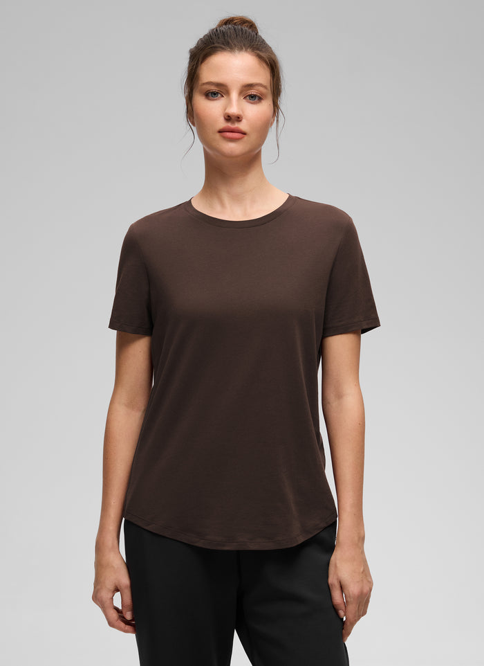 CRZ YOGA Women's Yoga Loose Fit Pima Cotton Short Sleeves Hot Fudge Brown