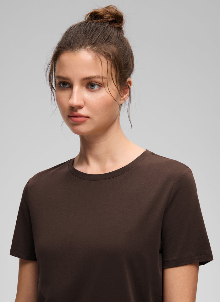 CRZ YOGA Women's Yoga Loose Fit Pima Cotton Short Sleeves Hot Fudge Brown