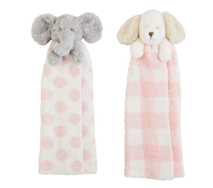 Pink Puppy & Elephant Musical Chenille Cuddle Pals - Pine & Moss