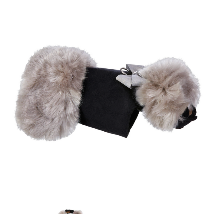 Platinum Glitzerati Nouveau Bow Soft Silver Faux-Fox Coat