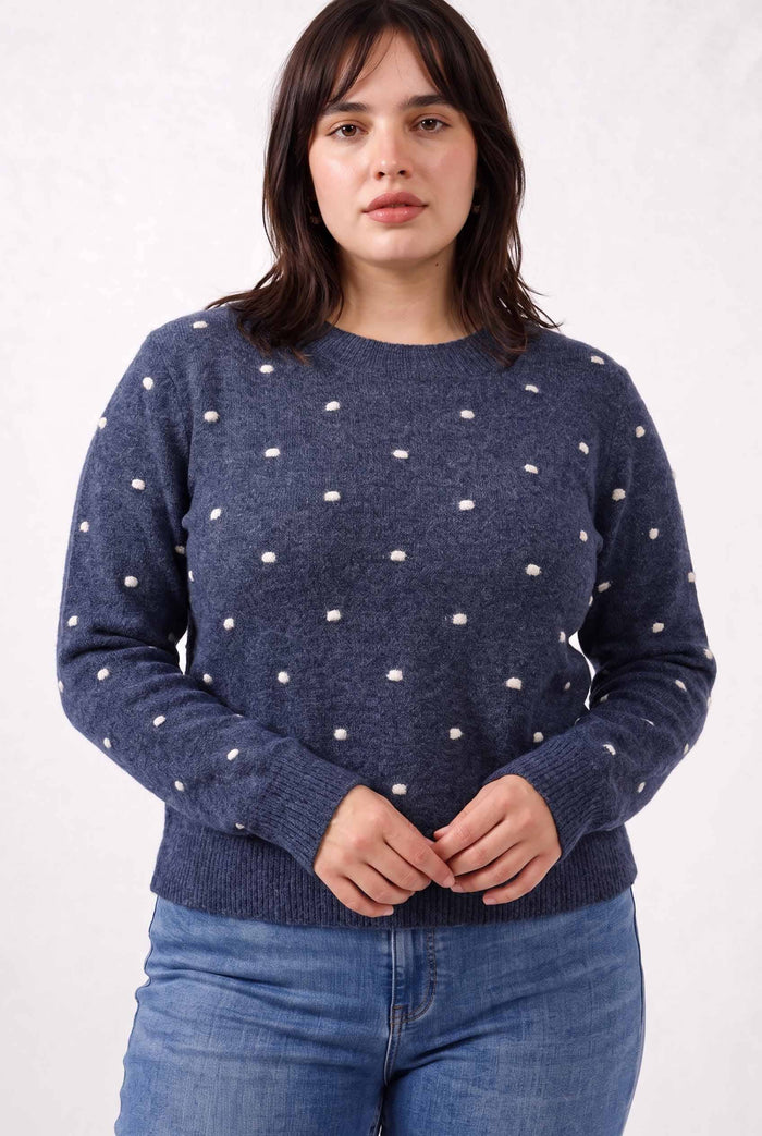 PLUS COZY DOTTED KNIT CREWNECK SWEATER