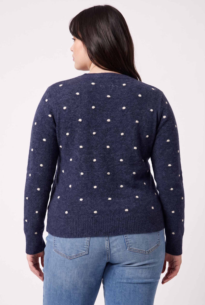 PLUS COZY DOTTED KNIT CREWNECK SWEATER
