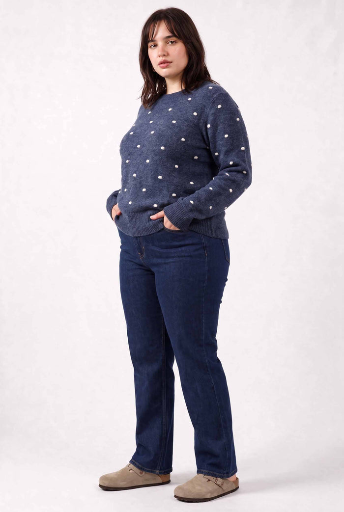 PLUS COZY DOTTED KNIT CREWNECK SWEATER