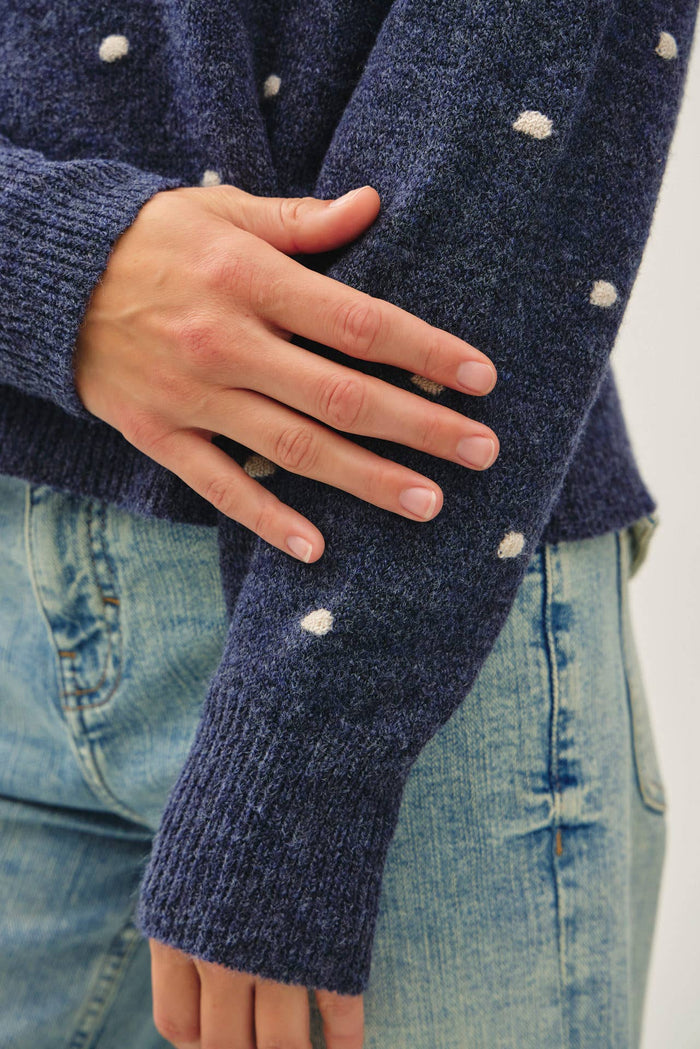 PLUS COZY DOTTED KNIT CREWNECK SWEATER