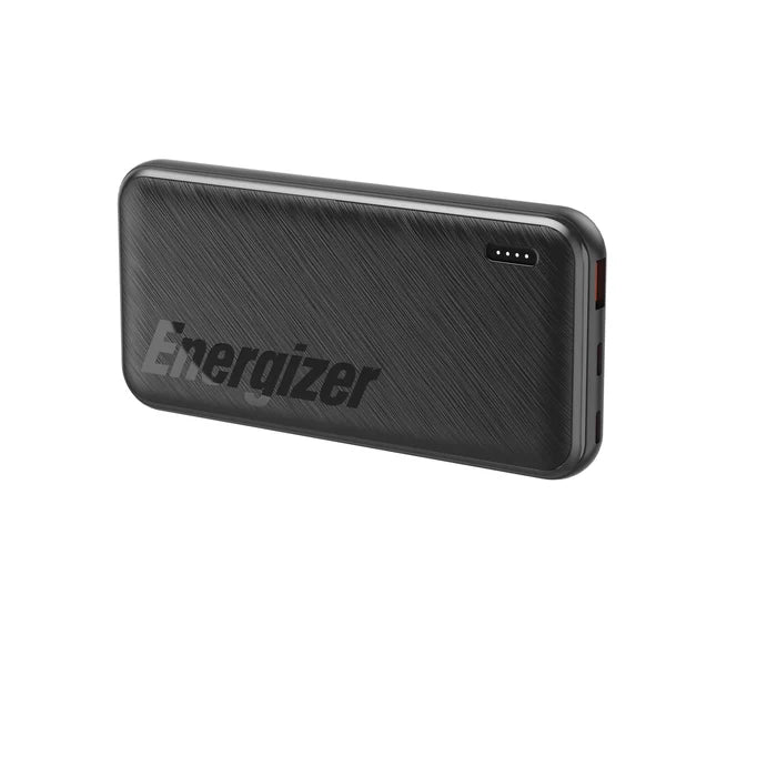 מבט על חיבורי מטען נייד UE10055PQ: שני חיבורי USB-C וחיבור USB-A אחד