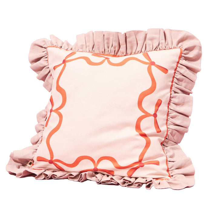 Red Bows Cushion with Ruffles
