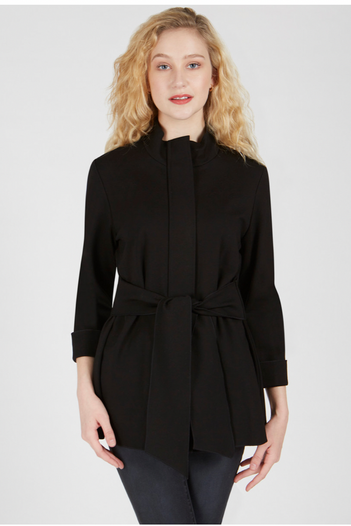 Front view of the Renuar Tie Front Jacket - Black