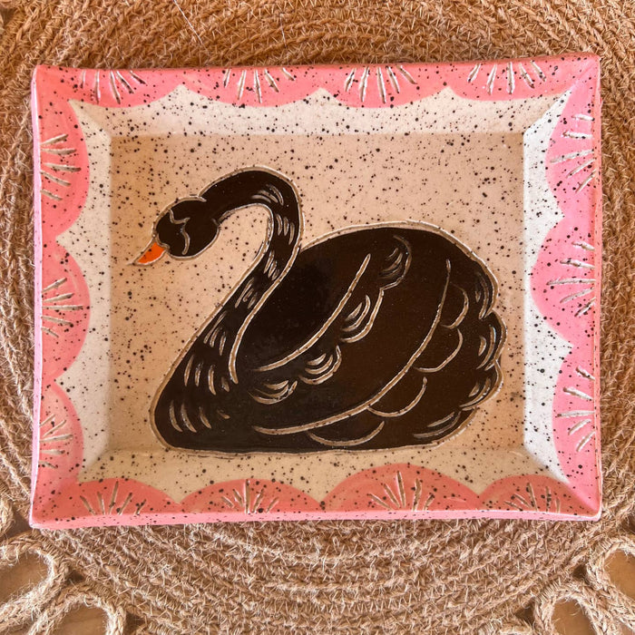 Sgraffito Black Swan Trinket Dish