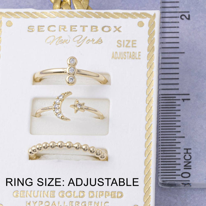 Silver Dipped Cz Moon And Star Ring Set