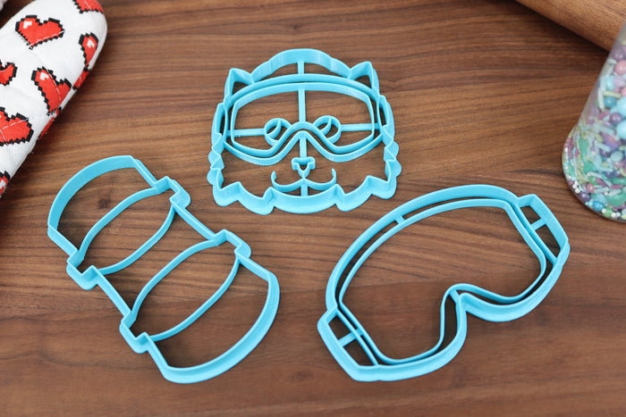 Skillful Snowboarding Cookie Cutters - Snowboard, Snowboarder Cat, Snowboarder Outline, Snowboarding Goggles, Snowboarding Mitten - Sports