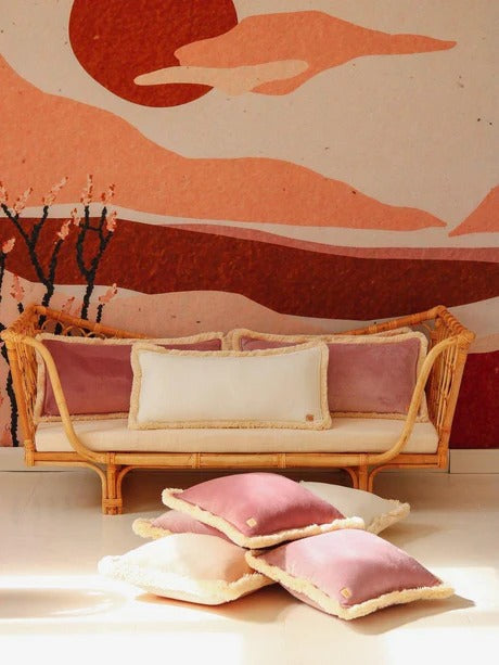 Soft Velvet Bolster with Fringe White