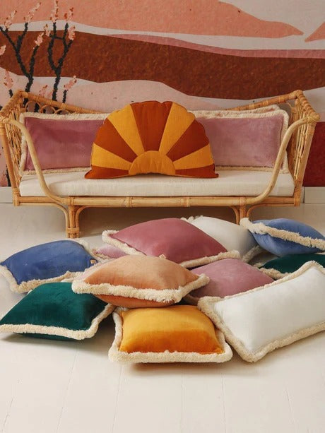 Soft Velvet Bolster with Fringe White