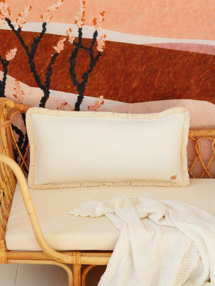 Soft Velvet Bolster with Fringe White