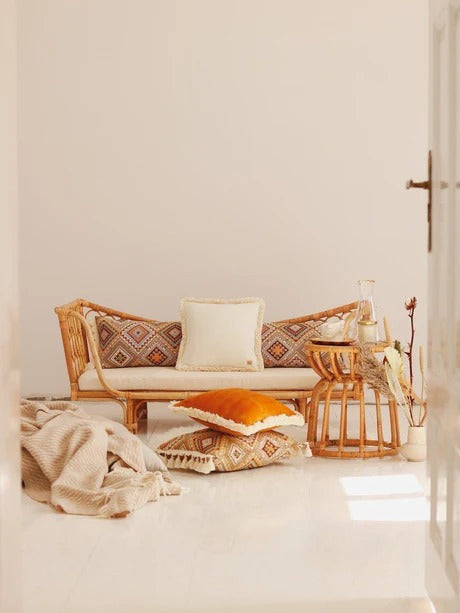 Soft Velvet Cushion with Fringe White