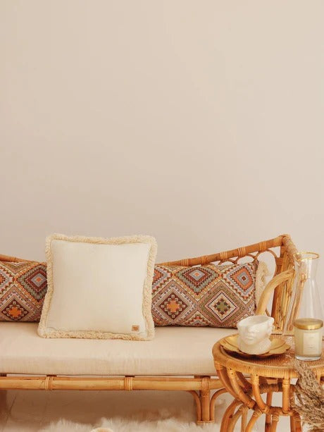 Soft Velvet Cushion with Fringe White