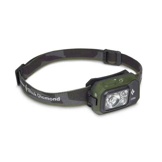 פנס ראש Black Diamond Storm 450 בצבע ירוק זית, עמיד למים בתקן IP67.