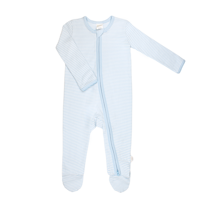 Striped Zipper Footie - Blue Stripe - Wee Bee Baby Boutique
