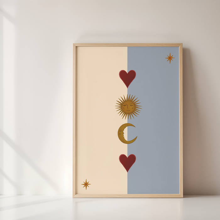 Sun, Moon and Heart Blue