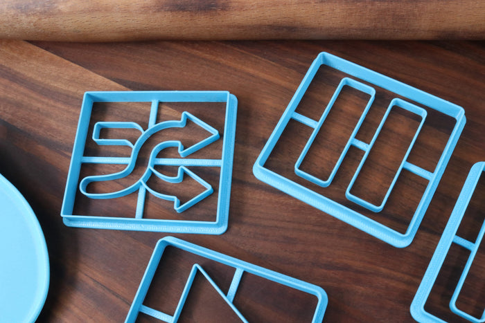 Technology Symbols Cookie Cutters, Set 2 - Eject Button, Pause Button, Play Button, Shuffle Button, Stop Button - More Internet Icons