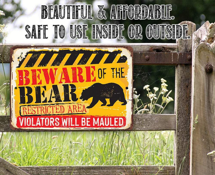 Tin - Beware Bear - Metal Sign | Lone Star Art.