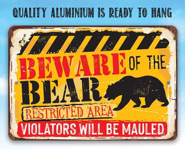 Tin - Beware Bear - Metal Sign | Lone Star Art.