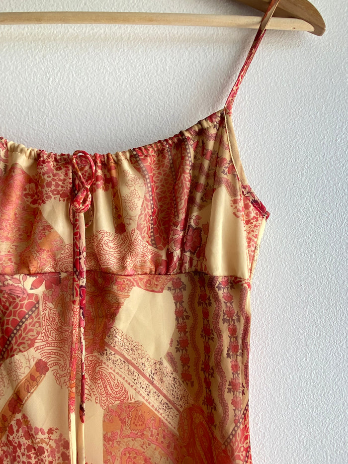 Vintage 90s yellow and orange paisley midi dress - La Lovely Vintage