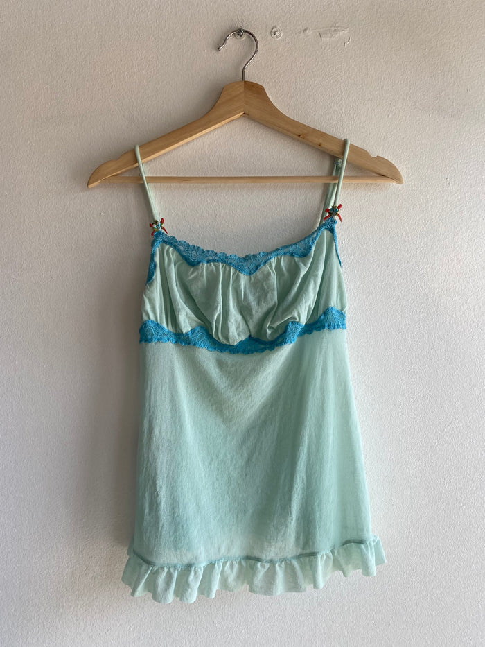 Vintage Y2K Victoria's Secret Angels Aqua Mesh Cami - La Lovely Vintage