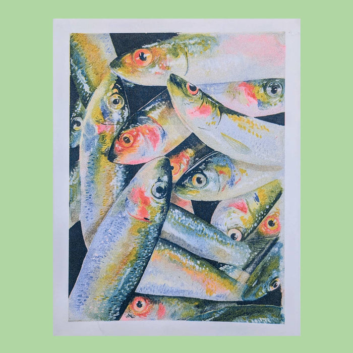 Watercolour Sardine Risograph Print