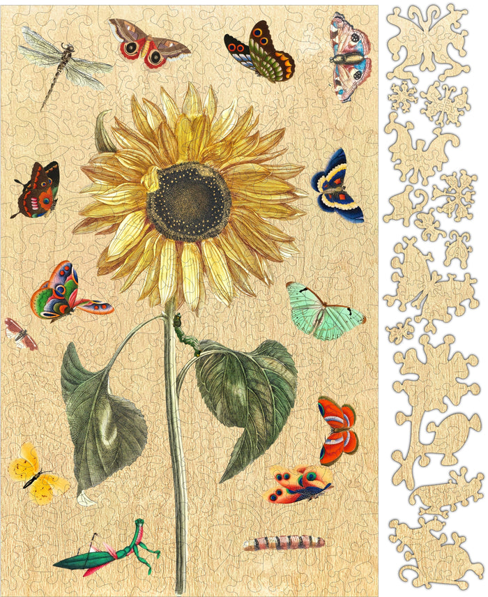 Sunflower and butterfly 208 piece whimsical jigsaw puzzle, printed in USA