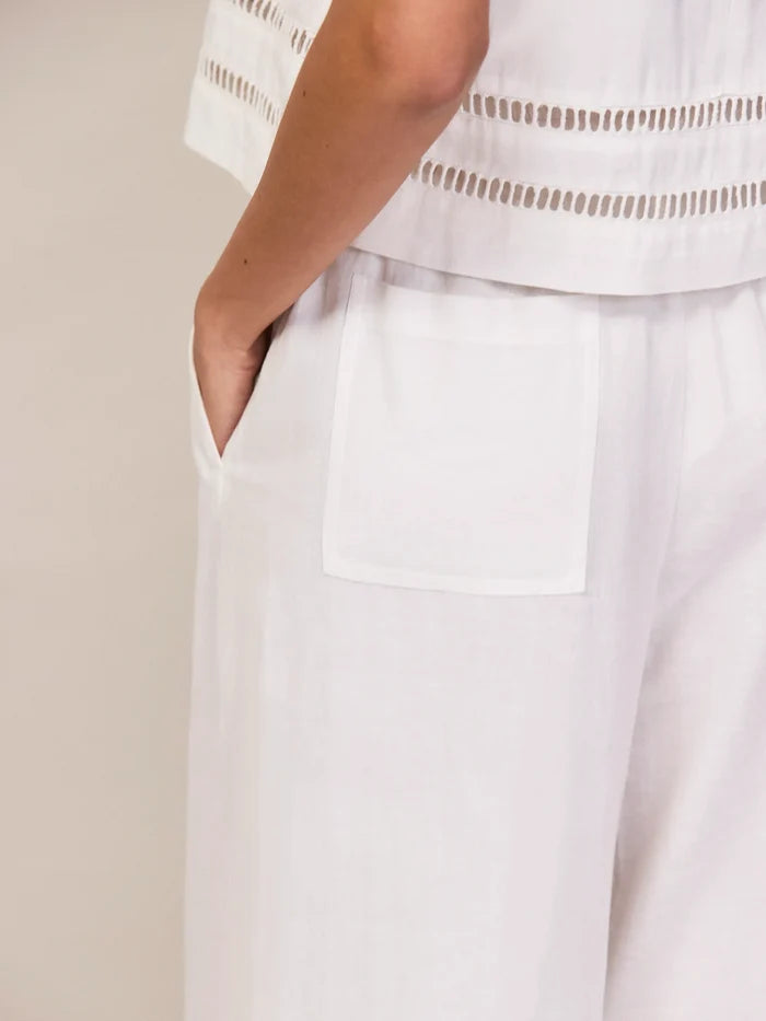 White Ladder Trim Wide Leg Trousers With Linen Co-Ord