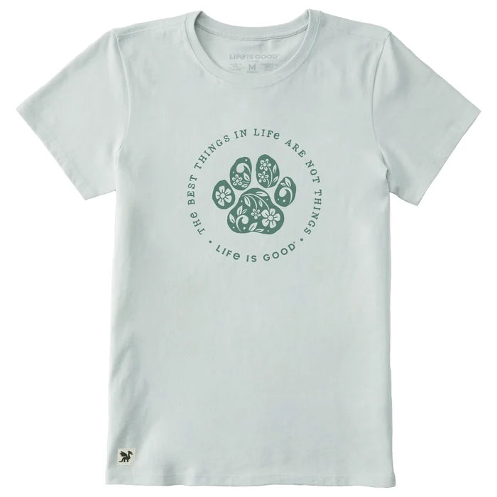 Women's Best Things in Life Are Dog Paws Floral Short Sleeve Crusher-LITE Cotton Tee Shirt