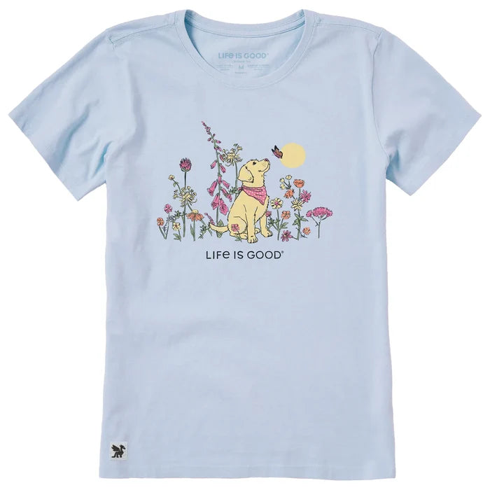 Women's Dog Among Wildflowers Short Sleeve Crusher-LITE Cotton Tee Shirt