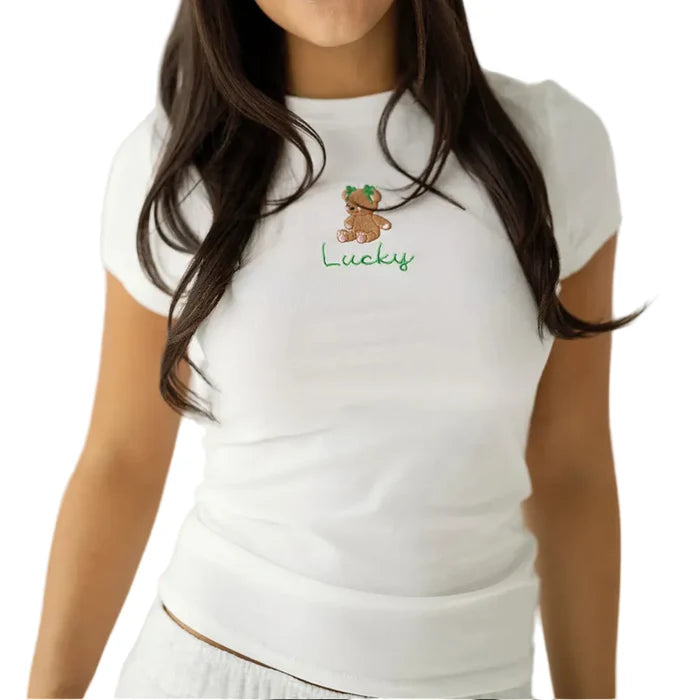 Women's Lucky Me Short Sleeve Baby Tee Shirt
