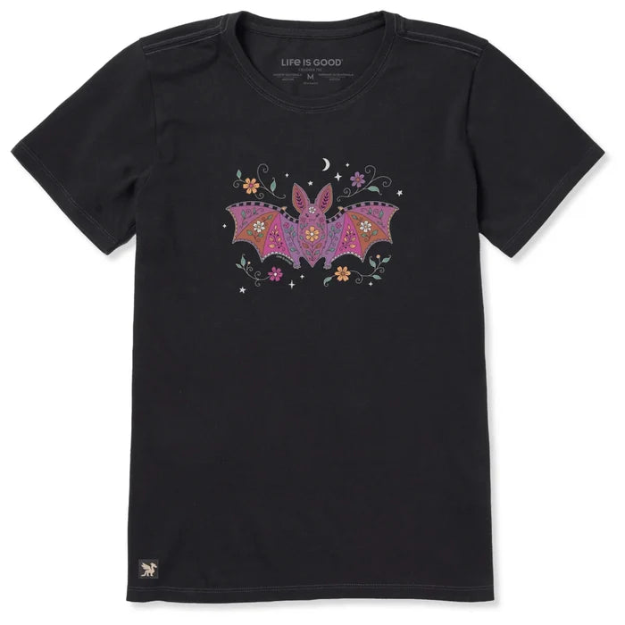 Women's Patchwork Doodle Bat Short Sleeve Crusher Tee Shirt