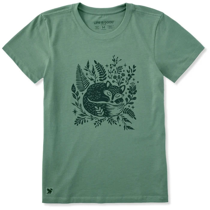 Women's Sleeping Fox on Ferns Short Sleeve Crusher Tee Shirt