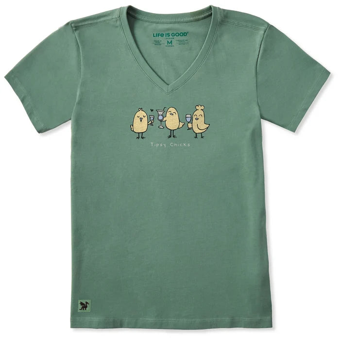 Women's Three Tipsy Chicks Short Sleeve Crusher-LITE Vee Shirt