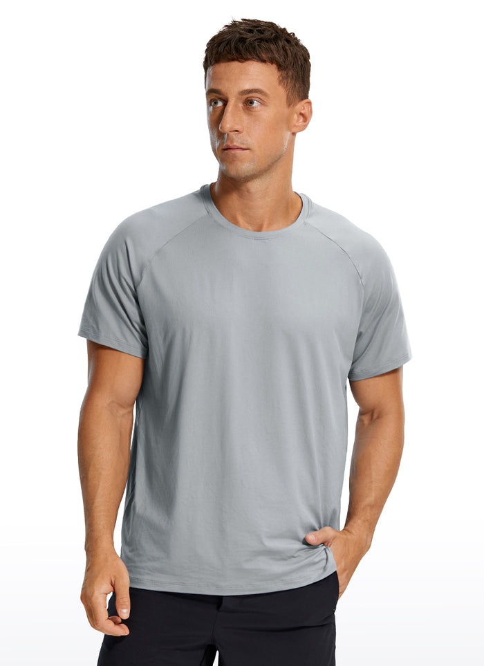 CRZ YOGA Men's Train Relaxed Fit Tops Workout Short Sleeve Round Neck Silver Gray