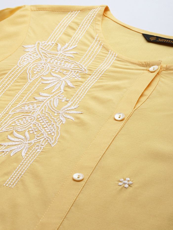 Yellow Floral Embroidered Tunic, Short Kurta, Short Kurti, Yellow Short Kurta, Embroidered Short Kurta